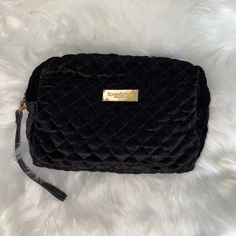Bebe Black Quilted Velvet Cosmetic Bag
